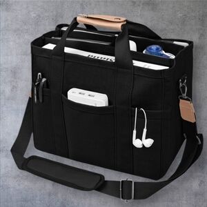 viral black canvas multi pocket everything tote bag